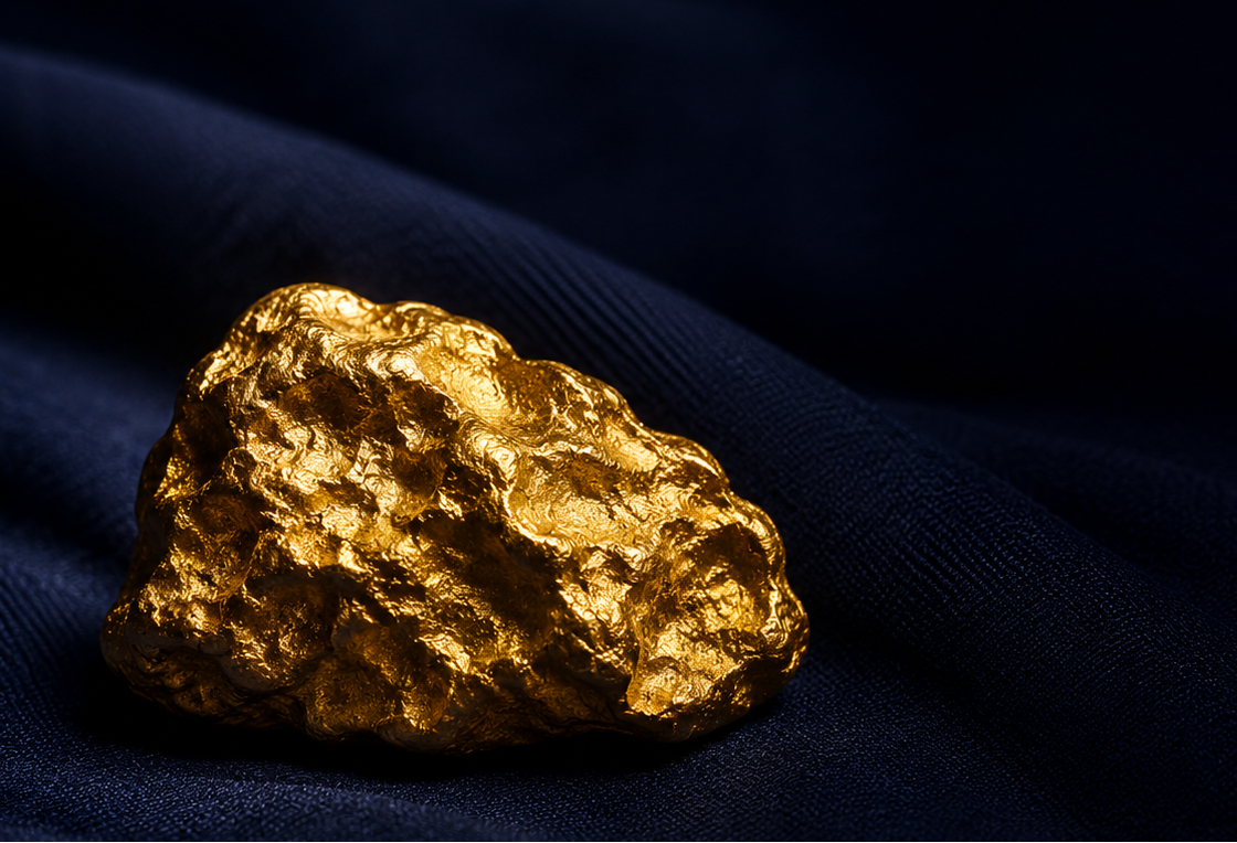 Raw gold on dark fabric